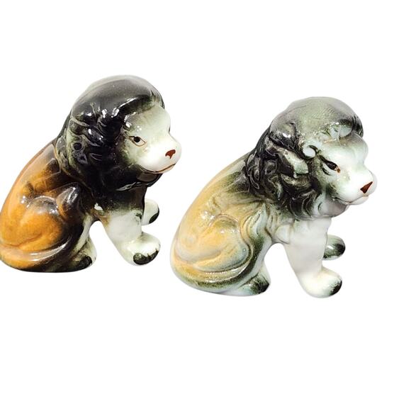 VTG MINI LION FIGURINE SET BONE CHINA CERAMIC PORCELAIN HAND PAINTED TAIWAN - Picture 4 of 6